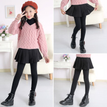 Girl Beats Bottom Pants Autumn Winter Outwear Children Plus Suede Foreign Air Pants Skirt Fake two CUHK Girl Winter Girl Skirt Pants