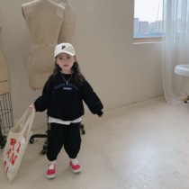 Girl Suit Han Edition Spring Autumn New Products Children Academy Wind two sets of boys Ocean Alphabet Printed Sportshirts