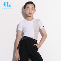 Male children Latin dance blouses Black white handsome New less children National Pets dance practice short sleeve T-shirt