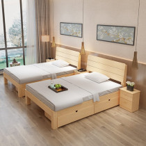 Dual-purpose rental bed 1 m 2 solid wood bed single wooden board bed indoor simple rent 1 M 5 master bedroom with drawer Wood