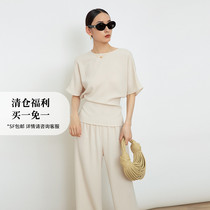 SOULKISS Japan heavy imported acetic acid anti-wrinkle 6A yarn R0w very short sleeve wide-leg pants two-piece suit