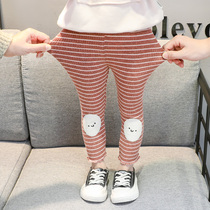  Childrens clothing girls spring and Autumn 2021 new leggings Western style childrens striped trousers outer wear thin small feet pants