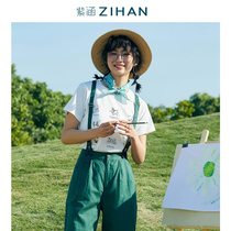 Purple Culvert Summer Dress New Senteal Ice Oxygen Bar Simple Printed Kitty Pattern Cute 100 lap short sleeve T-shirt blouse