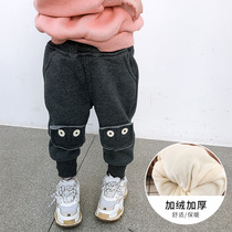 2020 autumn and winter childrens clothing plus velvet casual pants Mens and womens childrens pants Korean version of the Western style baby pants thickened childrens pants