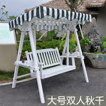 With top adult outdoor anti-corrosion solid wood White Swing double hanging chair indoor and outdoor balcony rocking chair courtyard hanging basket