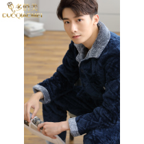 Winter coral suede clip cotton pyjamas suit mens warm and suede thickened autumn and winter style flannel home for winter