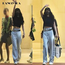 Mini Yang Star Same Pants Jeans Women's High Waist Wide Leg Loose Casual Torre Pants Hanging Light Blue Mop Pants