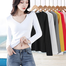 White V neck base shirt women long sleeve slim body tight T-shirt women spring dress 2021 New Interior top women thin