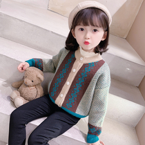 Girl sweater sweatshirt 2021 new children Han version Ocean Gas Trendy Loose Thickened Baby Autumn Winter Knit Jacket