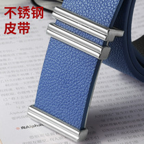 Mens new belt smooth board Buckle Head layer cowhide stainless steel belt youth casual simple fashion Tide mens belt