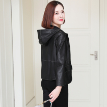 zqqz leather leather jacket women short hooded 2020 Autumn new high-grade sheepskin coat leather jacket 2116