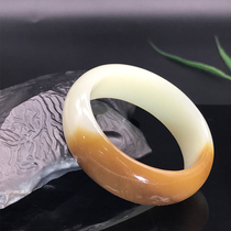 Xinjiang Hetian Jade cut material sheep jade bracelet round clause natural raw stone yellow sugar brown sugar bracelet 78 11 grams