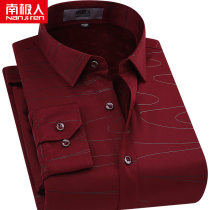 Antarctic people velvet thickened warm shirt mens long-sleeved middle-aged dad outfit dark red year of life mens shirt winter