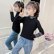 (Off-code clearance)Girls with velvet base sweater one-piece velvet semi-high collar childrens autumn and winter warm tops thicken tide