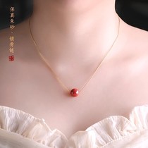 This life year natural raw ore red cinnabar ball pendant female collarbone 925 sterling silver student simple ins couple