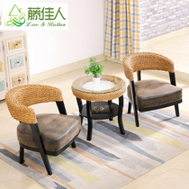 Rattan chair three-piece single leisure chair courtyard outdoor table and chair combination Net red simple solid wood balcony small table and chair