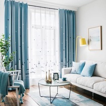 Blue castle Mediterranean modern minimalist boy bedroom childrens room curtain shading fabric custom finished product