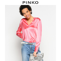 PINKO Women Silk V-neck Shirt Top 1G14TVZR64