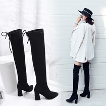 Over Knee Long Boots Woman Boots High Heel Boots Coarse Heel Tip 2021 Winter New Rear Lacing High Cylinder Boots Over Knee Boots Cotton Boots