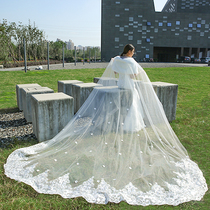 New bridal wedding dress Korean head yarn long style lace 3 m widened trailing wedding dress with fine head yarn