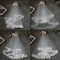 New bridal head yarn 1 5 m lace bright sheet Korean wedding yarn accessories 3 m extra-long trailing milky white brief