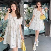 Pregnancy Woman Dress Summer Clothing Fashion Small Clear New Broken Flowers Snowspun Short Sleeve Side Collar Dress Foreign Pistachio Red Pregnant Woman Skirt Summer