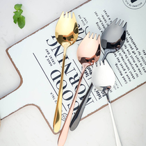 WUXIN fork and spoon dual-use spoon Japanese dessert fork and spoon one-piece tableware ins Fruit sign fruit plug cute salad spoon