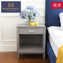 Gray solid wood bedside table light luxury American classical locker drawer cabinet master bedroom bedside cabinet storage