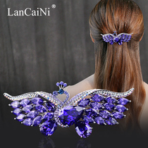 Hairclip back head Spring hairpin Korean large half tie hair peacock high end Crystal mother top clip headgear clip