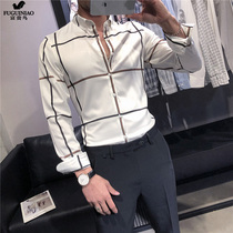 Fugui bird shirt mens long sleeves Korean version trendy spring autumn plaid shirt Inron wind casual handsome mens clothing