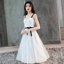 White evening dress female 2021 new annual meeting banquet birthday party dress dress small dress socialite thin