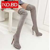 12cm ultra-high heel gray frosted leather knee boots autumn and winter long tube waterproof platform womens boots T073