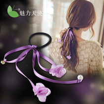  Hair rope Head rope Sweet hair accessories Japanese three-dimensional fabric large flower hair ring long streamer bow tie hair rubber band