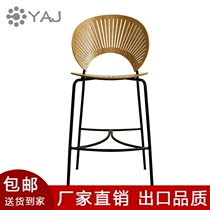 Nordic Solid Wood High Footstool Bar Chair Home Modern Minima Bar Chair Designer Light Lavish Backrest High Chair Subs