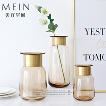 MEIN golden years European metal transparent glass vase artificial blown metal ring inlay decorative flower Ware