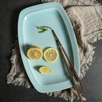 Celadon plate Japanese ceramic fish plate dumpling plate household Chinese style simple rectangular dish dish sushi plate tableware