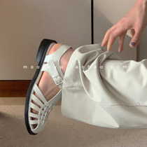 mooreyu2022 new Baotou braided Roman slippers female ins college wind one-word buckle cute age-reducing sandals