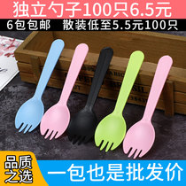 Disposable plastic cake fork one small spoon fork fruit fork ice cream dessert spoon independently packaged