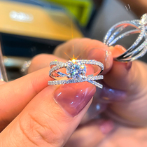 A crammosanite four-claw diamond ring pure silver Sansei III-emulated diamond ring female courting wedding gift