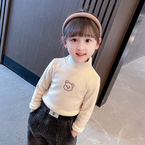 Girls Long Sleeve T - shirt in autumn and winter 2022 new baby plus jacket for winter children dressed up high - collar T