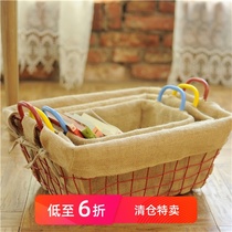 (Shang) Iron storage basket iron wire linen cloth debris finishing basket American industrial style book magazine storage