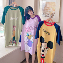 Add Fat Overweight Girl Catty Short Sleeve Fat Summer Pyjamas Loose Pure Cotton Cartoon Pregnant Woman Sleeping Skirt woman can wear outside