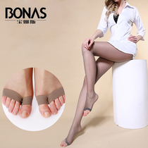 Bonas T crotch fish mouth open toe stockings womens anti-hook silk pantyhose spring and summer ultra-thin long black meat color thin socks