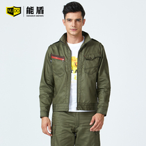 Can shield spring and autumn overalls set mens long sleeve labor insurance clothing factory workshop factory clothing wear-resistant welding tooling import and export