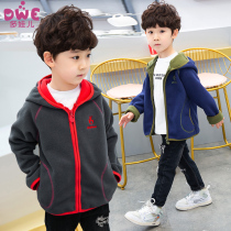 2021 autumn new boys fleece cardigan baby Western style sweater childrens top fleece hooded jacket tide