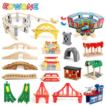 EDWONE wooden track accessories Small train track toys Wooden train building blocks combination scene