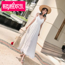 Sanya beach skirt female seaside vacation dress summer white sexy halter skirt thin beach dress super fairy