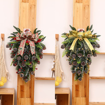 Creative new Christmas upside down tree simulation pine needle pine cone door hanging shop store hotel shopping mall Christmas decorations