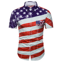 New source 2018 summer new mens American stripe flag stereo pattern USA printing short-sleeved shirt