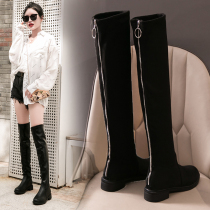 Back zipper knee boots womens autumn and winter flat 2020 new slim long boots high leather long boots